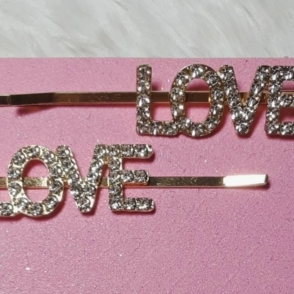 ☄LOVE Water Rhinestone Gold Tone Hair Pins